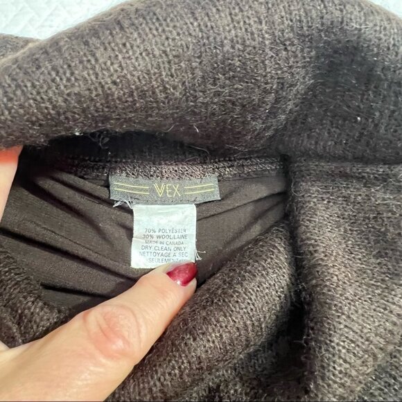 𝅺vintage 90's Vex🤎Wool Blend Brown Cowl Neck Sweater Size S - Picture 8 of 8
